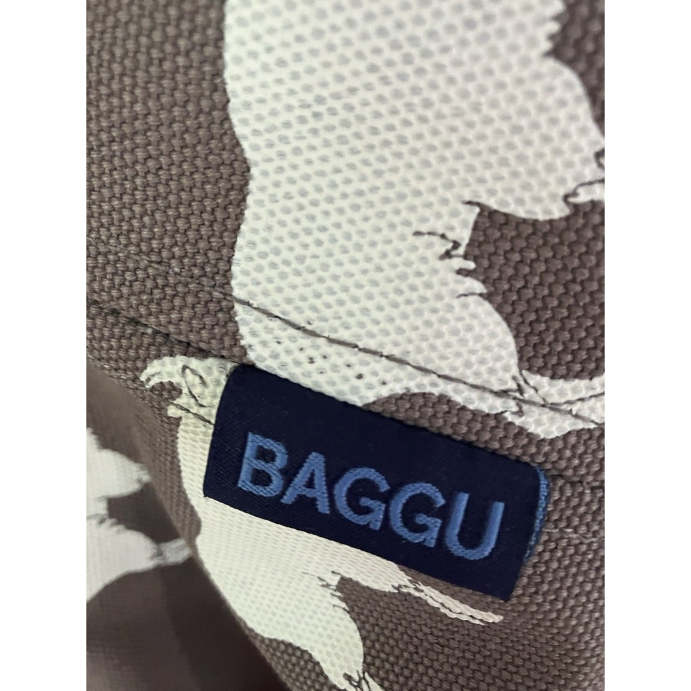 BAGGU Large Canvas Brown And White Mountain Goat Pattern Print Tote Bag Travel - Picture 3 of 12